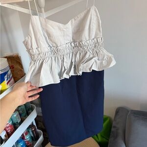 Zara Trafaluc White and Navy Dress